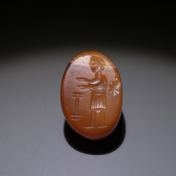 Mesopotamian Sasanian Empire, Important Carnelian Stamp Seal with Male figure. 224 - 651 A.D.  (No Reserve Price)