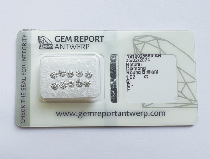 10 pcs Gyémánt  (Természetes)  - 1.02 ct - Kerek - E, F - SI1, SI2 - Gem Report Antwerpen (GRA)