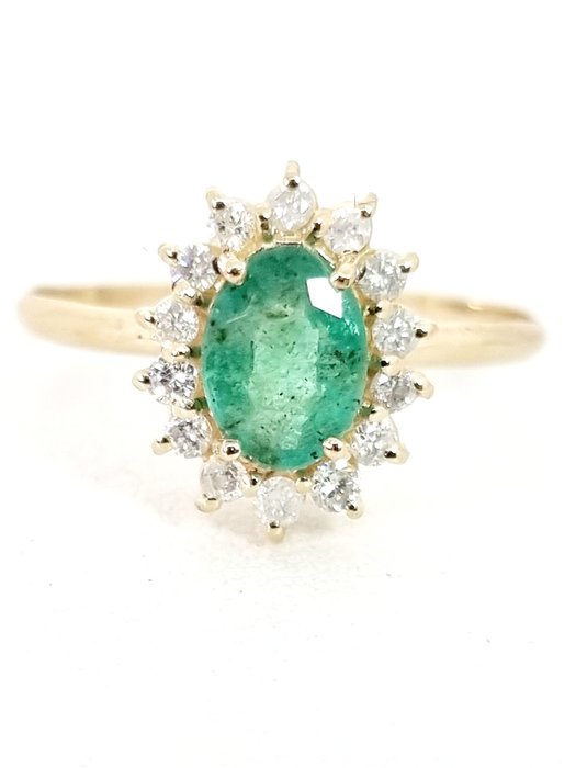 Ring Yellow gold Emerald - Diamond 