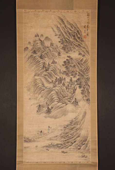 Very fine ink landscape painting "Red cliff", signed - . - China - Qing Dynasty (1644-1911)