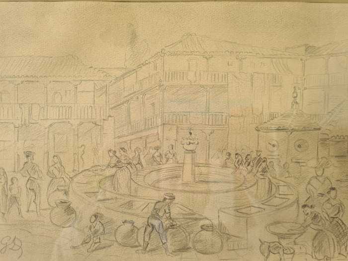 Gustave Doré (1832-1883), Attribué à - Place de la fontaine animée