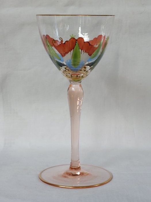 Theresienthal - Wine glass (1) - Wine glass with enamel painting of flowers
