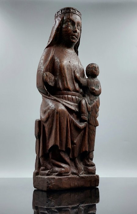 Skulptur, Sedes Sapientiae - 34 cm - Egetræ - 1400