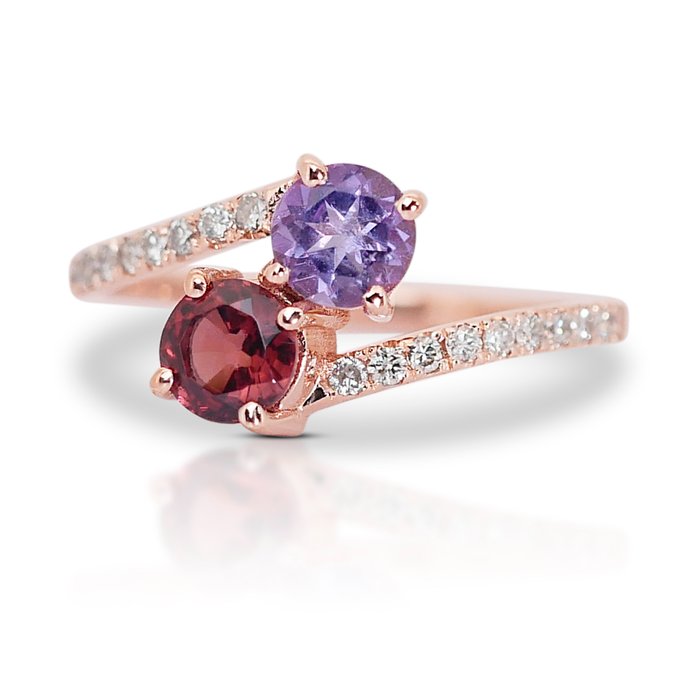 没有保留价 戒指 - 玫瑰金  1.20ct. 圆形 紫水晶 - 钻石 