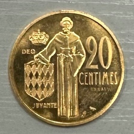 Mónaco. 20 Centimes 1962 Rainier III. Essai en or