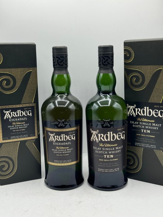 Ardbeg - 10yo & Uigeadail - Original bottling  - 70cl - 2 bottles