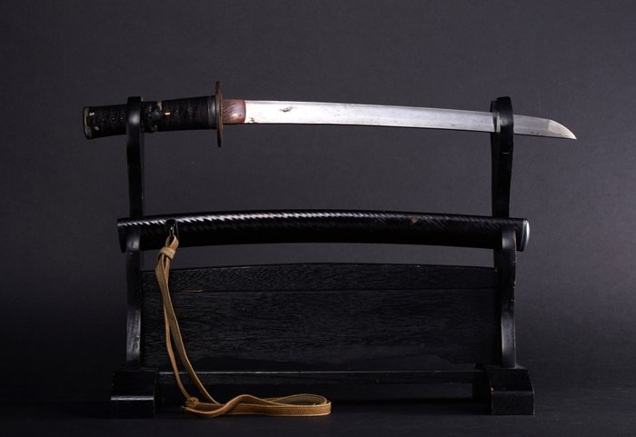 劍 - Unsigned Wakizashi Sword in Black Scabbard - 日本 - 江戶時代（1600-1868）