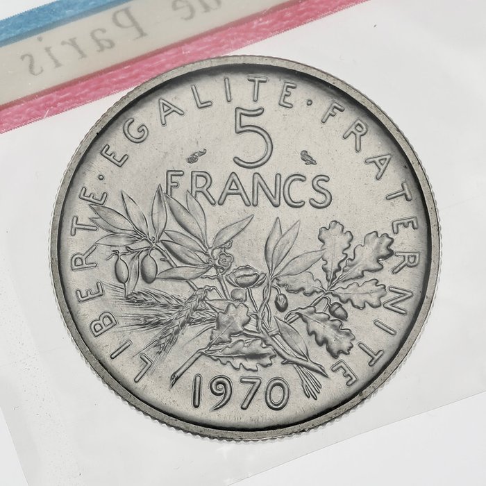 Frankreich. Fifth Republic. 5 Francs 1970 Semeuse. Essai en cupro-nickel