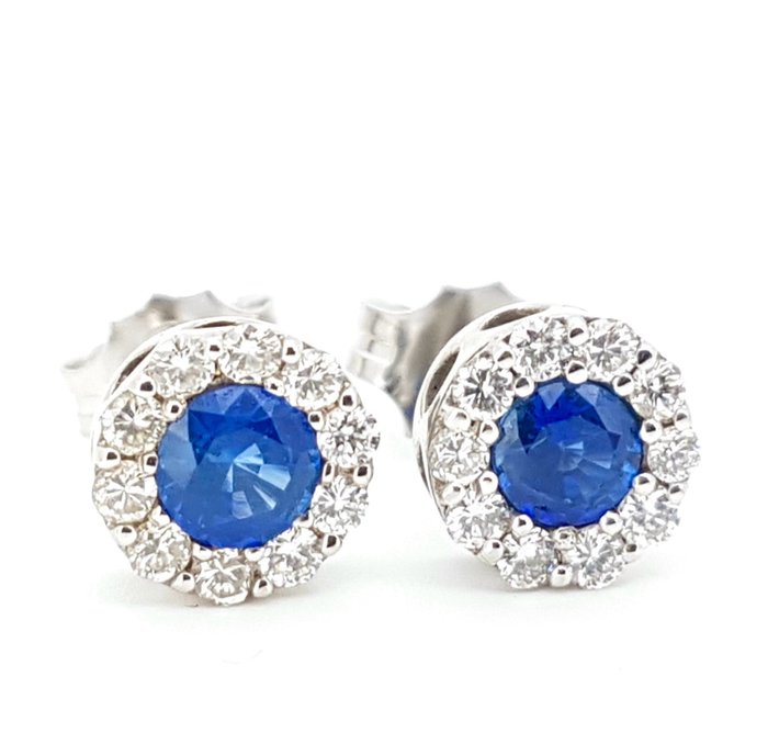 Earrings - 18 kt. White gold -  0.80 tw. Sapphire - Diamond 