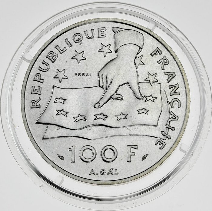 France. Fifth Republic. 100 Francs 1991 Descartes. Essai en argent
