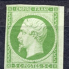 Frankrijk 1854 – Nr. 12a, 5c “geelgroene” variëteit, bladrand, Nieuw*, gesigneerd met Kalverencertificaat. Zie de – Yvert