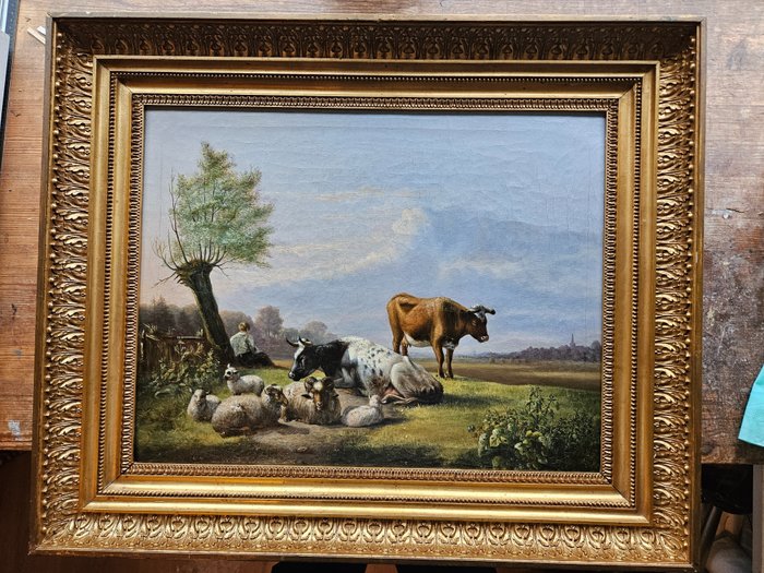 Johannes Rentinck (1798-1846) – Schitterend landchap met vee, herder bij een boom