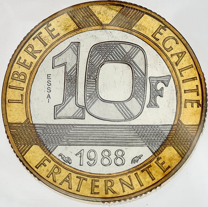 Frankrike. Fifth Republic. 10 Francs 1988 Génie de la Bastille. Essai