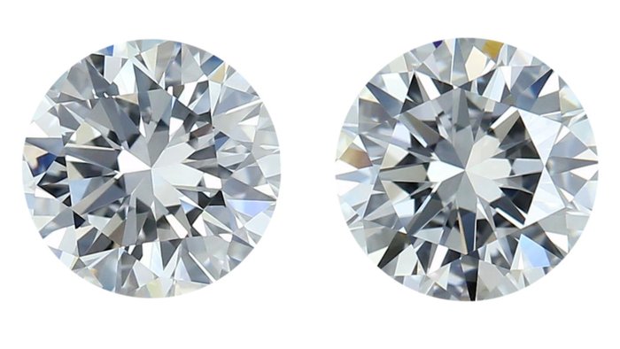 2 pcs Diamanten - 1.60 ct - Rond - D (kleurloos) - IF (intern zuiver)