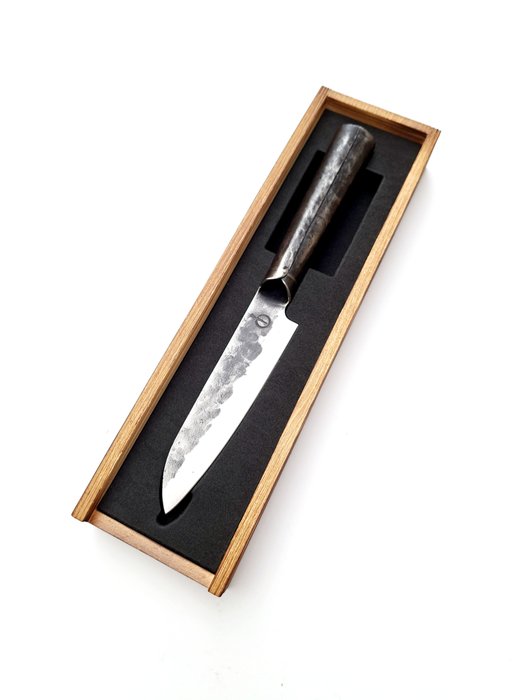 Santoku Knife - 440C Japanese Stainless Steel - Forged and Hammered - Nóż kuchenny - Stal nierdzewna 440C - Japonia