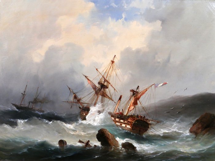 Alfred Godchaux (1839-1907) - Boat in distress in heavy weather