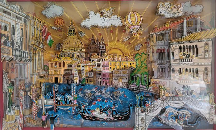 Charles Fazzino (1955) - [3D / Pop-Up]  "SUNRISE & ANGELS OVER VENICE"     - beautifull framed  - passpartout limited edition