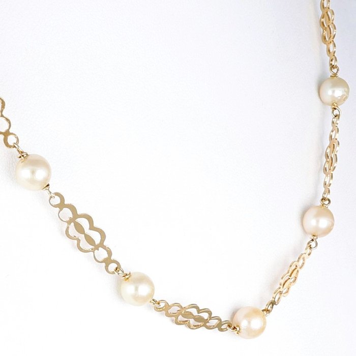 Halskette Gelbgold, Akoya-Perlen 6,76 mm 