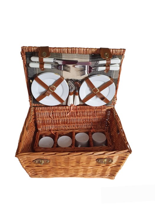 picknickmand - 籃 - 蘆葦、皮革、陶器