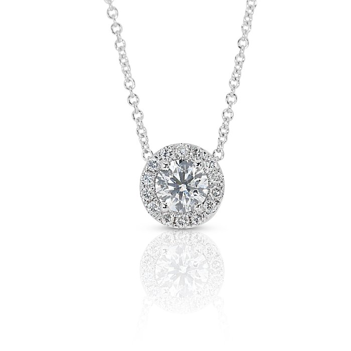 Collier avec pendentif Or blanc, ---Diamant taille idéale-- Diamant  (Naturelle) - Diamant 