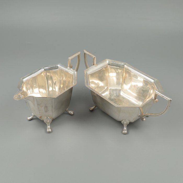 E. Viners. "Art Deco" - Zucker- und Sahne-Set (1) - .925 Silber