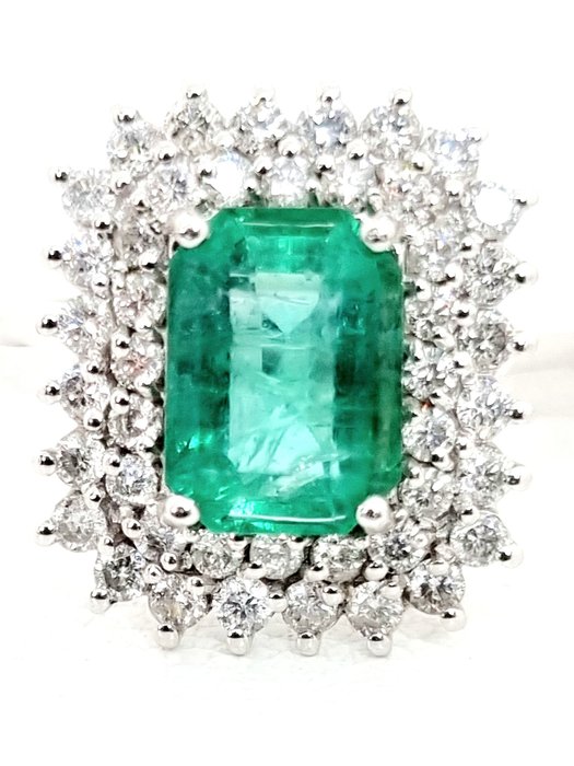 Anello Oro bianco Smeraldo - Diamante 