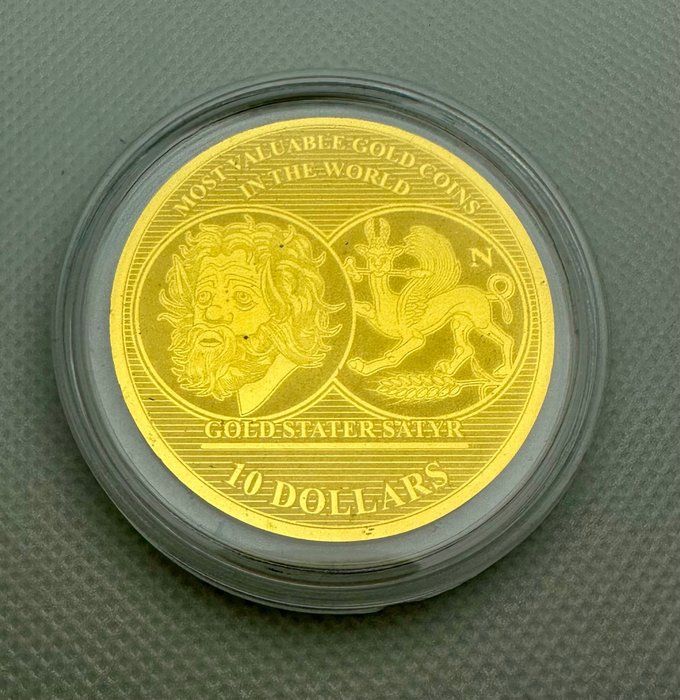Insulele Solomon. 10 Dollars 2017 Gold Stater Satyr, 1/100 Oz (.999) Prooflike  (Fără preț de rezervă)