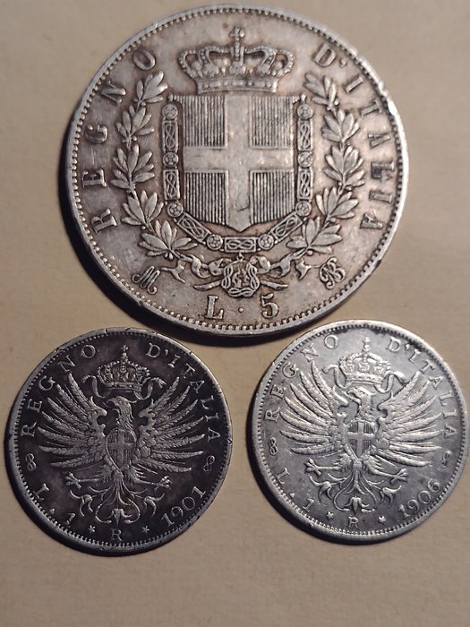 Włochy, Królestwo Włoch. Wiktor Emanuel III (1900-1946). 1 Lira / 5 Lire - 1873/1901  (Bez ceny minimalnej
)