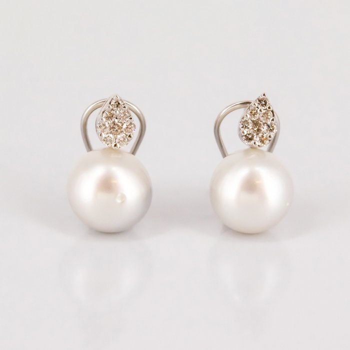 Ohrringe - 18 kt Weißgold Diamant  (Natürlich) - Perle 