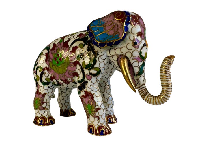 雕像 - Cloisonné Elephant - 黄铜色