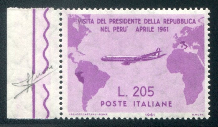 Repubblica Italiana 1961 - Gronchi rosa lire 205 bordo di foglio - Sassone 921
