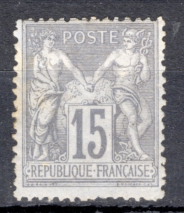 法國 1876 - Sages II 型，77 號，灰色，全新*，簽名小牛。美麗的