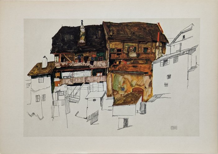 Egon Schiele (1890-1918), (after) - Alte Häuser in Krumau (1914)