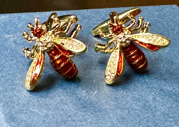Sem preço de reserva Anel - Abotoaduras Bee em esmalte e cristal Swarowski 