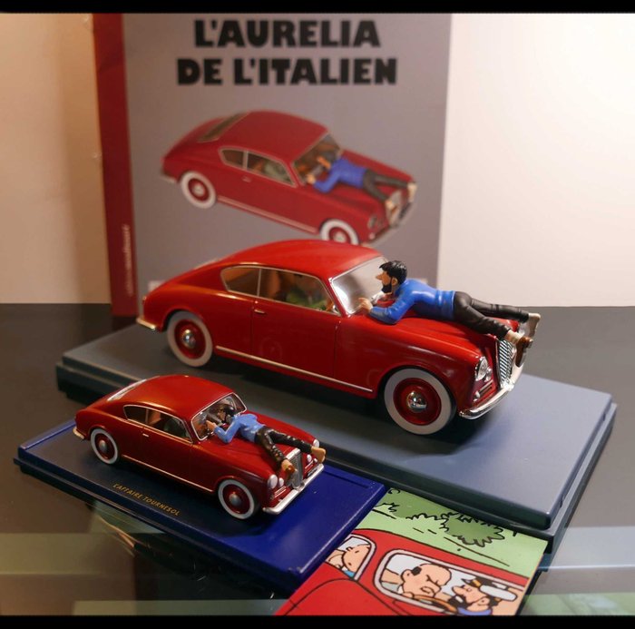 Moulinsart / Hachette / Atlas - Tintin - Ensemble de 2 Voitures 1/24 et 1/43 - Lancia Aurelia B20 GT de L'Italien