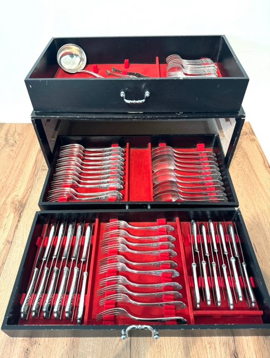 Solingen - Cutlery set (74) - Aus 100 Solingen Rostftrei silver metal cutlery set - Silverplate
