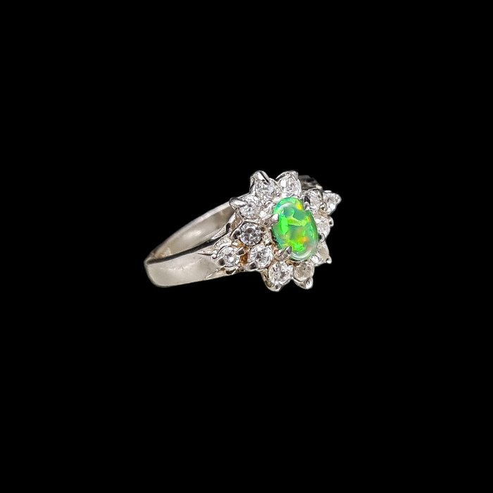 Sterling silver pinfire opal cluster halo cocktail ring in box - 蛋白石 - 銀 - Cocktail戒指