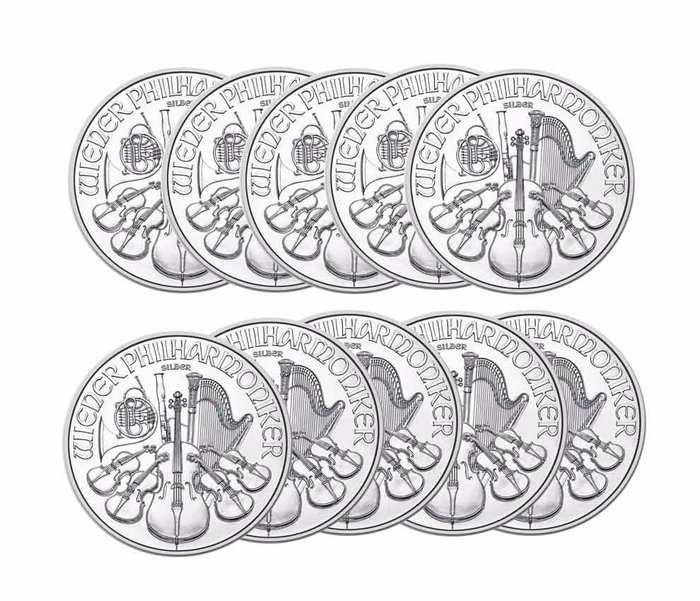 奧地利. 1 1/2 Euro 2024 Austrian Silver Philharmonic Coin in capsule, 10 x 1 oz