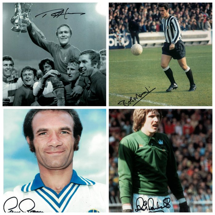 Paul Reaney, Bobby Moncur, Ron Harris, Phil Parkes - England - Football Legends - Signed Photos
