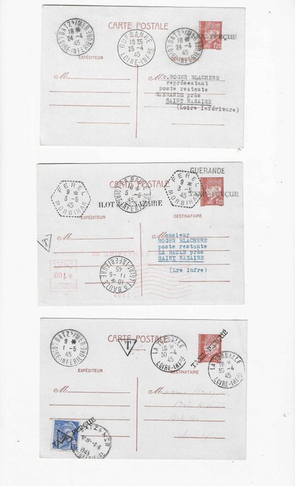 France 1944 - Ilôt de Saint-Nazaire - overcharged TAX CHARGED - lot of 3 whole - price = 1,350 euros