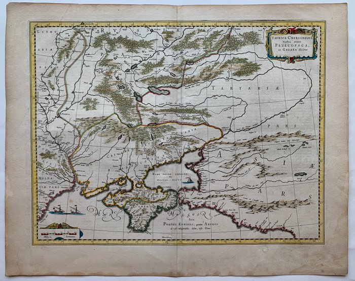 Europa, Mapa - Ucrânia / Crimeia; J. Blaeu - Taurica Chersonesus nostra aetate Przecopsca, et Gazara dictur - 1621-1650