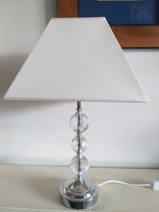 Bordlampe - kromjern, utskåret bergglass