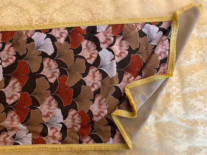 san Leucio - elegant "Ginkgo biloba" cashmere throw finished in molded gold leaf - Blanket  - 195 cm - 75 cm