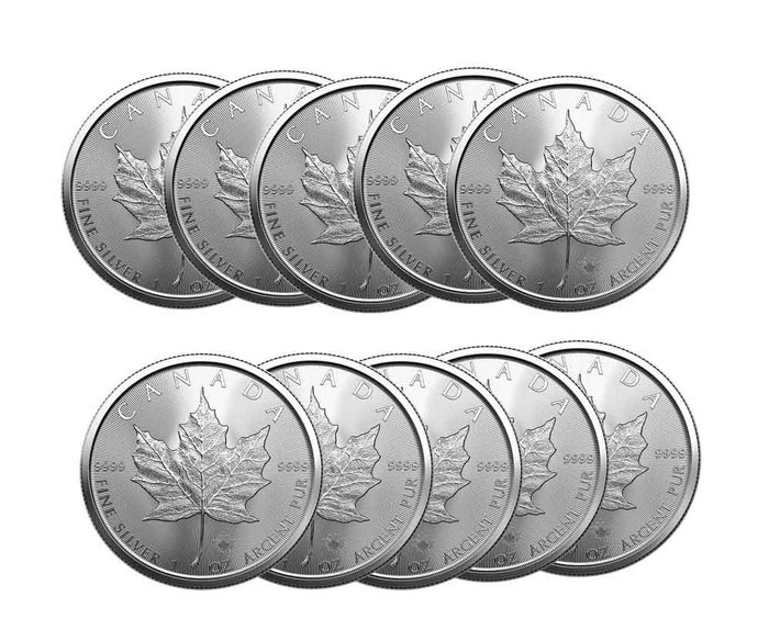 加拿大. 2024 Canadian Maple Leaf coin in capsule, 10 x 1 oz  (没有保留价)