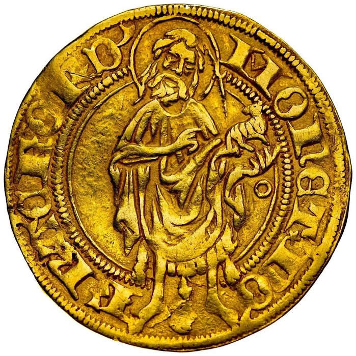 Saksa. Sigismund, Holy Roman Emperor (1411-1437). 1 Goldgulden (ND) Free imperial city of Frankfurt, with the letter "O" - extremely rare