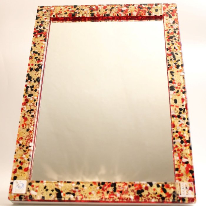 Ragazzi - Spegel - Murano glas röd inramad spegel  - Glas