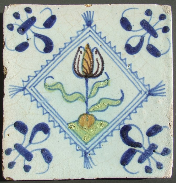 Fliese - Tulpe im abweichenden Quadrat. - 1650–1700 