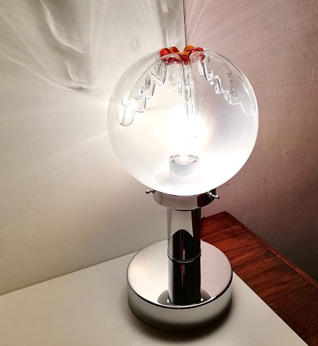 Table lamp - Space Age Murano glass - Artistic blown glass - Chromed Steel