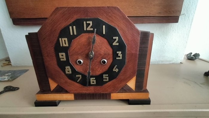 Relógio de lareira - Amsterdamse School - Arte déco - Latão, Madeira, Carvalho, Madeira, Coromandel, cromada - 1920-1930