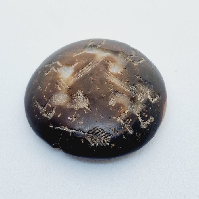 Altes Persisch Natürlicher gebänderter Achat Gazellen-Perlen-Talisman - 36 mm
